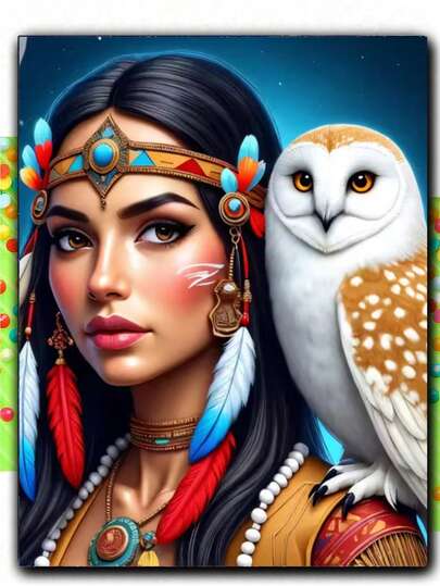 Primitive Woman And Owl Diamond Art Kits For Adults, Diy Diamond Painting Kit, Full Drill Round Cartoon Diamond Art Kits, DIY Gem Art And Crafts For Home Wall Decor Gift