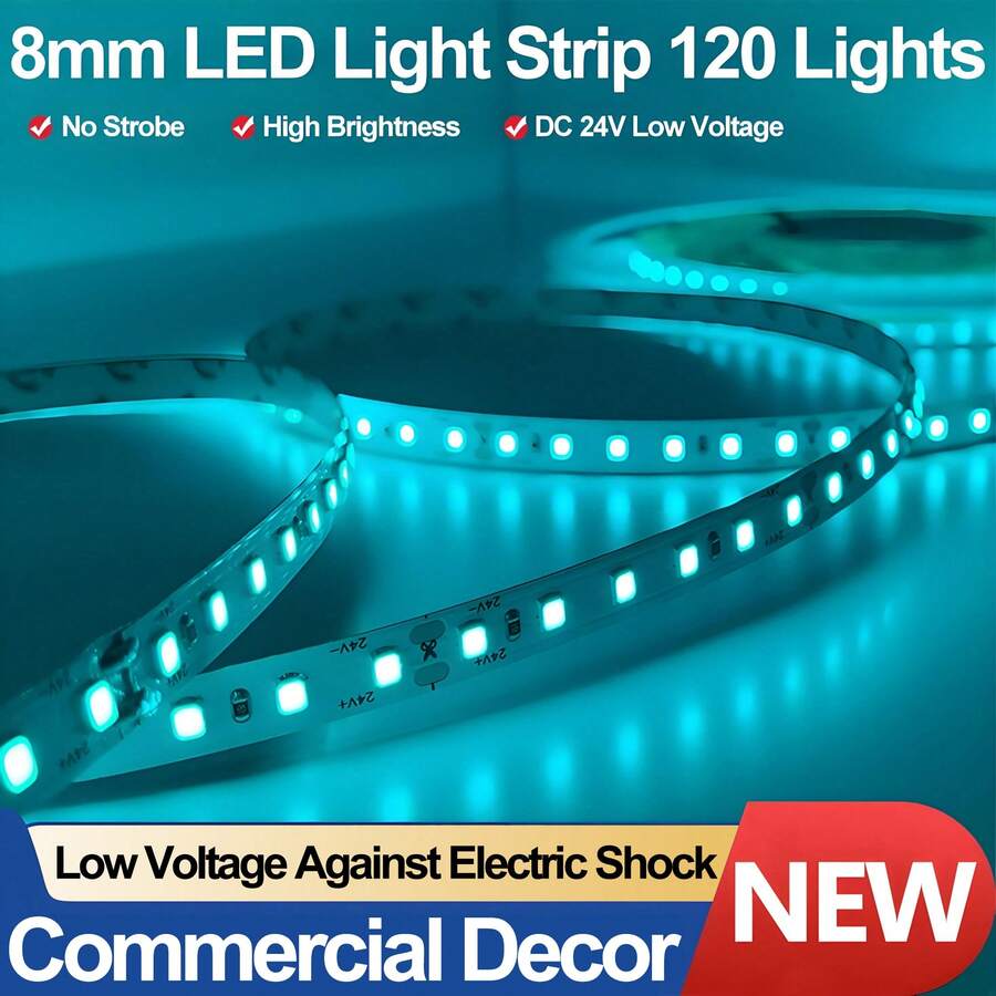 1 rouleau de 10 m/32,8 pi de bande lumineuse à LED bleue glacée basse tension 24 V, ruban adhésif à LED, lampe linéaire de couleur, 120 LED/m, éclairage d'armoire, convient à l'éclairage de décoration de la maison (nécessite un transformateur/alimentation 24 V) - 24V (sans alimentation) - Voir 1