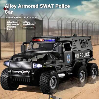 2026 Nuevo Vehículo de juguete Blindado SWAT de gran tamaño de aleación, Coche antidisturbios todoterreno para niños, Modelo de fundición simulado, Regalo de cumpleaños, Regalo de vacaciones, Obsequio de fiesta