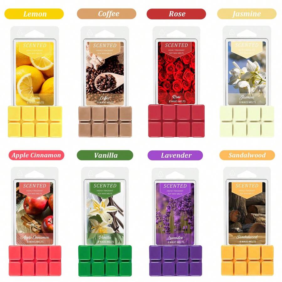 香氛蜡烛，香草、柠檬、咖啡、玫瑰、茉莉、苹果肉桂、薰衣草、檀香，8块x3.5盎司 - 彩色 - 查看 1