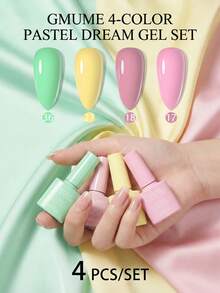 4pcs Pastel Macaron Gel Nail Polish Set - Mint Green, Butter Yellow, Baby Pink & Dusty Rose Colors, Soak Off UV/LED Manicure Kit For Spring Summer 7.5ml Nails - 彩色 - 查看 2