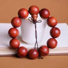 1Pc Large Leaf Huanghuali Prayer Bead Jewelry - Unisex Rosewood Bracelet,Wood Craft | Ideal For Self & Gifts - màu nâu - Xem 6
