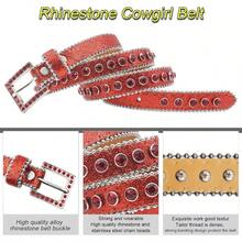 Belt Women Cowgir Studded Belt Goth Bling Stylish Belts Punk Y2k Sparkly Belts - Màu đỏ + Vừa vặn với vòng eo: 26-30 inch - Xem 2