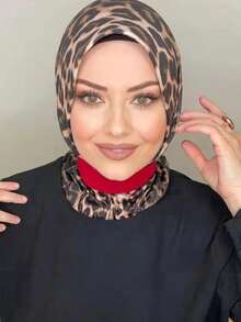 1件装女士经典印花长款系带头巾，时尚休闲印花头巾，适合日常生活、节日、聚会、礼拜、祈祷等场合。 - 豹紋綁帶帽 - 查看 4