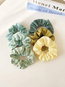 6pcs Satin Fabric Scrunchies Set, High Elasticity Non-Damaging Hair Ties, Simple Versatile Ponytail Accessories - Multicolor - View 9