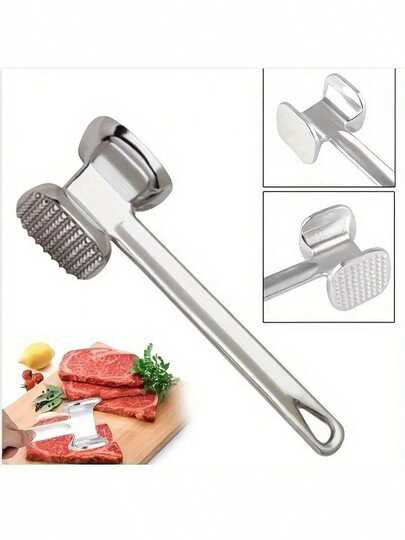 1pc Stainless Steel & Aluminum Alloy Double-Sided Meat Tenderizer, One Side Textured, One Side Smooth, Easily Tenderize Beef, Chicken, Pork, Suitable For Barbecue, Camping And Kitchen Use