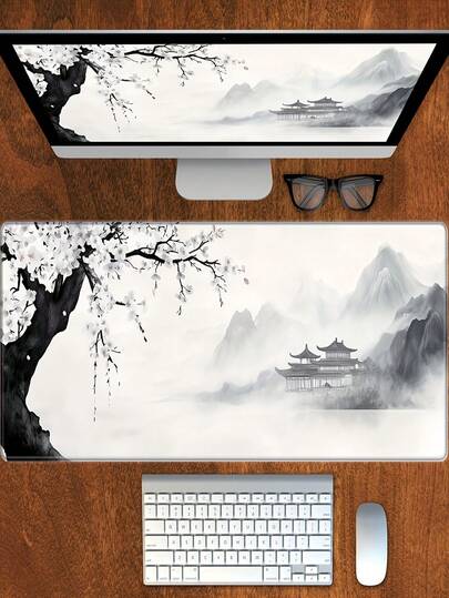 Large Non-Slip Rubber Mouse Pad - Printed Sakura Design Keyboard Mat, Suitable For Computer, Work, Gaming