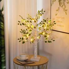 NXUEBDU Lighted Birch Trees With Green Leaves For Indoor Decor, 2ft Light Up Tree Lamp With Timer, Fairy Light Spirit Tree For Christmas, Office, Wedding, Home Decorations, USB_Battery Powered - MàuB - Xem 3