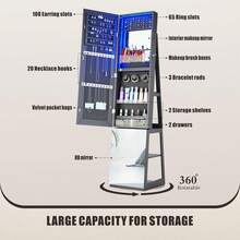 Vlsrka Armario de Joyería Con Espejo de Cuerpo Entero, Giratorio 360°, Organizador de Almacenamiento, Luces y 4 Estantes - Gris - Ver 8