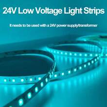 1 rouleau de 10 m/32,8 pi de bande lumineuse à LED bleue glacée basse tension 24 V, ruban adhésif à LED, lampe linéaire de couleur, 120 LED/m, éclairage d'armoire, convient à l'éclairage de décoration de la maison (nécessite un transformateur/alimentation 24 V) - 24V (sans alimentation) - Voir 4