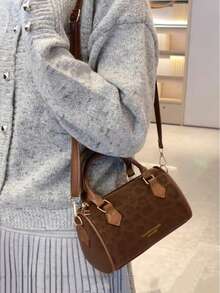 Bolso de mano de mujer, bolso de mano con estampado de leopardo de moda, bolso versátil para ir al trabajo, bolso tipo almohada de Boston, bolso de hombro cruzado - Marrón - Ver 7