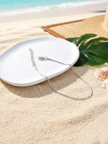 1 vòng chân tối giản bằng thép không gỉ thời trang cho phụ nữ để trang trí hàng ngày - Bạc - Xem 4