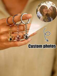 Customized Photo Heart-Shaped Stainless Steel Projection Keychain, Personalized Family, Couple, Couples, Pet Photo Keepsake, Gift Accessory For Mother's Day, Father's Day, Wedding Anniversary Or Holiday - Style-3 - View 4