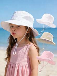 1顶儿童渔夫帽，夏季透气遮阳帽，适合1-8岁儿童，可调节下巴带，宽檐沙滩帽 - 1PC - 查看 2