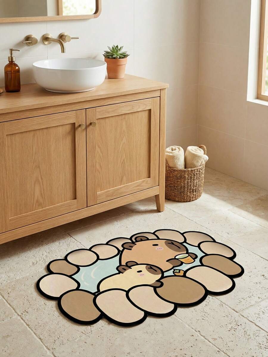 1PC Cartoon Bear Leisure Bathroom Mat - Non Slip, Quick Drying Diatomaceous Earth Bathroom Mat, Machine Washable, Low Plush Knitted Polyester Weaving, With Safety Backing, Decorative Bathroom And Home Entrance Floor Mat - Multicolor - View 1