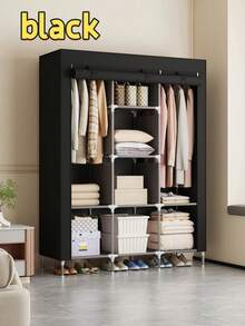 1pc Easy To Assemble Portable Wardrobe, Multi-Layer Clothes Storage Cabinet With Hanging Area & Dust Cover, Suitable For Bedroom, Living Room, Dorm, Black/Silver Grey, Small/Medium/Large Size - Multicolor - View 13
