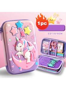 1pc Unicorn Pencil Case, Large Capacity, 3D EVA Material, Stationery Storage Box, New Colorful Pencil Case For Students, Cartoon Pencil Box,Bag - Multicolor - View 14