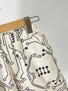 Boys' Casual Circuit Board Print Short Sleeve Shirt And Shorts Set, Spring/Summer - Beige - View 6
