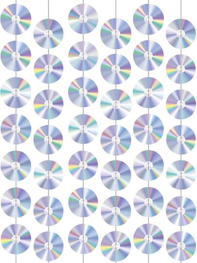 1串复古90年代迪斯科CD纸质剪影悬挂装饰，2000年代千禧年派对用品，50年代70年代80年代音乐派对墙面装饰，音乐主题生日派对，约8个圆形纸唱片，尺寸：(4.3英寸*4.3英寸)