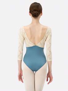 DonsGirl 1pc Women 3/4 Sleeve Lace Patchwork Ballet Dance Costume - Blue - View 4