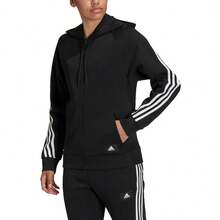 adidas 3-Stripes W FI FZ REG 拼色三條紋運動型格連帽外套女款黑色 - 黑色 - 查看 5