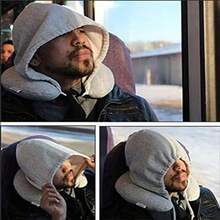 GARCIAS Almohada de Viaje, Almohada portátil en Forma de U con Capucha, Suave y cómoda, Soporte para el Cuello de Espuma Espacial para avión, autobús, Coche, Oficina (Azul) - Azul - Ver 7