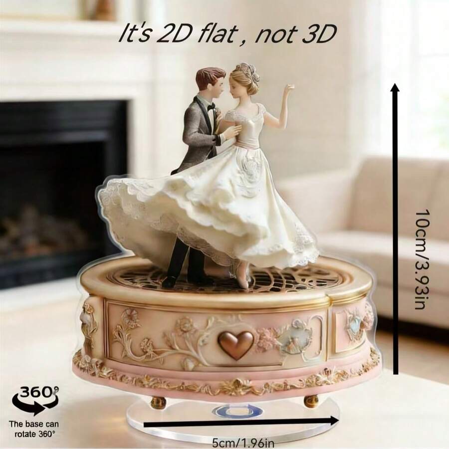 360度旋转优雅亚克力音乐盒，芭蕾舞女与蝴蝶花卉图案——室内/室外桌面装饰的理想之选，适用于家居、办公室、婚礼、生日礼物，2D平面设计，复古美学。 - 彩色 - 查看 1