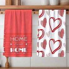 2/4 Pcs Heart Pattern Dish Towels, Ideal For Valentine's Day Gifts, Decorations, Super Absorbent Microfiber Modern Cloths For Cooking, Baking, Washing Dishes, Cleaning, Hand Towels, Tea Towels, Soft And Highly Absorbent, Kitchen Decor, Gifts For Neighbors, Mothers, Birthdays, Housewarming For Friends, Kitchen Essentials, Daily Necessities - Multicolor - View 5