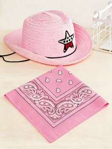 Nouveau set de chapeau et écharpe pour bébé thème western - Chapeau + bandana imprimé, tenue de bébé style western, convient pour séance photo de style INS, célébration des 100 jours, port quotidien, accessoires photo pour nouveau-né - Multicolore - Voir 13