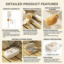 Portable Baby Bottle Brush Set Include Bottle Brush, Nipple Brush, Straw Brush, Drain Rack And Storage Box For Travel Or Trip - Beige - View 8