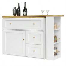 Extendable Bar Table With Storage (138-204*39*105cm), Kitchen Cabinet, Sideboard With Snack Shelf, Telescopic Bar Table, Standing Table, Bistro Table, High Table, Kitchen Island, White - White - View 9