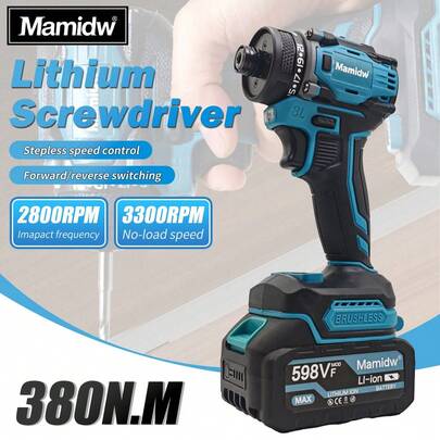 Mamidw 380N.M 无绳电动螺丝刀，21 级机械扭矩调节，无级变速开关，体积小巧，功率强劲，设计紧凑，响应灵敏（仅主机），适用于 Makita 18V 电池