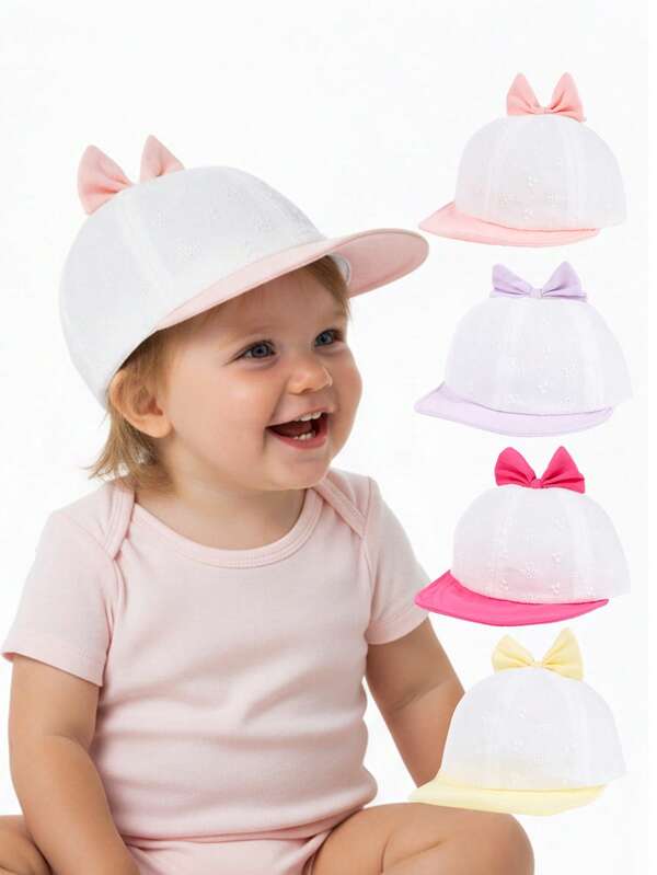1pc Cute Bow Baby Girl Baseball Cap, Soft Brim Sun Hat, Suitable For Spring/Summer Toddler Wear, Comfortable Sun Protection