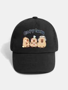 2件套儿童水豚图案透气网眼棒球帽和斜挎包，可爱动物印花儿童夏季配饰 - 2pcs - 查看 6