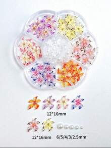 1盒Y2K豹纹彩色花朵美甲装饰，3D波点花朵，ABS仿珍珠，适合情人节派对美甲装饰，DIY美甲用品，美甲宝石 - 彩色 - 查看 4