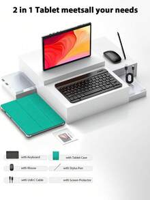 Relndoo 安卓14平板电脑，带键盘，10英寸平板电脑，12GB RAM+128GB ROM，二合一平板电脑，含保护套、鼠标、手写笔，支持802.11n 2.4G/5G无线网络，5MP+8MP双摄像头，1280*800像素高清触摸屏，8000mAh电池，通过认证，适用于在线课程、工作、娱乐等用途（不含适配器）。