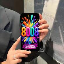 1PC Phone Case ,  Colorful Splash Numbers Celebration Design , Stylish Phone Case, Phone Decoration, All-around Lens Protection, Creative Small Gift, Funny Gift for Boys and Girls - ブラック - チェックする 5
