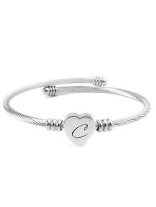 1 Pc Initial Bracelet For Girl Heart Capital Letter Initial Bracelet For Girl Adjustable Heart Alphabet Letter Bracelet Jewelry Gifts For Girl - Silver - View 23