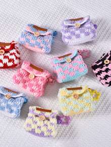 Mini Earphone Organizer Bag Lightweight Knitted Earbuds Organizer Bag Cute Mini Pouch With Star Pendant Buckle Design Coin Purse Colorful Kitted Coin Wallet Creative Plush Earphone Storage Bag Tote Bag Charm Grid Pattern Small Items Storage Bag For Earphones, Makeup, Coins, Cards - Everyday Essentials Bag, Card Holder, Cylindrical Pouch, Compact Design - Multicolor - View 2