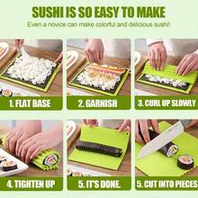 1pc Sushi Rolling Mat, Non-Stick Rice Roll Mold For DIY Japanese Sushi, Easy Clean Flexible Silicone Kitchen Tool - Green - View 10