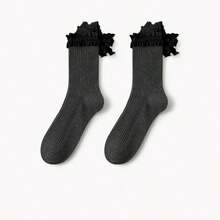 1双日式甜美蕾丝边饰长袜，蝴蝶结系带纯色芭蕾长袜，女士款 - 彩色 - 查看 14