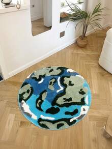 Chic Black & White Circular Rug, Minimalist Design For Living Room & Bedroom, Thick Non-Slip Carpet, Plush Swivel Chair Mat, Plush Earth - Multicolor - View 5