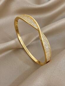 1pc Geometric Cross Bangle Bracelet Golden Bangle Bracelet For Women Elegant Stackable Bracelet For Daily Party Jewelry Birthday Christmas Gifts - Multicolor - View 7