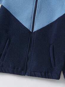 2pcs/Set Tween Boy Thick Long Sleeve Jacket And Pants Set, Color Block Design, Stand Collar Zipper Jacket, Casual And Comfortable Outdoor Outfit, Autumn/Winter