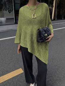 女士休闲性感蝙蝠袖针织披肩罩衫，适合夏季日常穿着 - 綠色 - 查看 4