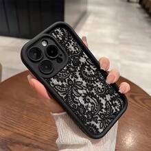 Funda de teléfono: Funda de teléfono con patrón de encaje negro, funda a prueba de golpes de cuerpo completo, moderna y atractiva para Apple  11/12/13/14/15/16/17 / 16/15/14/13/12/11 Pro Max XS/XR/X/7/Plus, hecha de material TPU suave que ofrece protección contra - Estilo 1 (1 pieza) - Ver 9