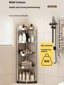 1pc Multifunctional Bathroom Organizer Rack, Transparent Corner Shelf Floor-Standing Toilet Vanity Shower Caddy, 3-Tier Kitchen Storage Rack Bathroom - Multicolor - View 4