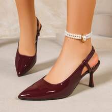 女士酒红色漆皮高跟鞋，尖头细高跟，柔软内衬，适合新娘、伴娘、办公室、约会和其他正式场合。 - 酒紅色 - 查看 10