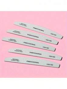 7pcs Grey Crescent Shaped Thin Nail Files 100/180 Grit Wooden Manicure Tools - Light Grey - View 4