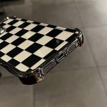 Black Checkered Pattern Four-Corner Drop-Proof TPU Phone Case For IPhone 16 15 14 Pro Max 13 12 11 X/XS Plus Shockproof Full Camera Protection Durable Slim Silicone Case Mobile Phone Case,Suitable For IPhone17 Air - 銀色 - 查看 8